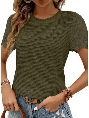 Women's Green T Shirts Frenchy Summer Tops Crewneck Short Sleeve Top Shirts